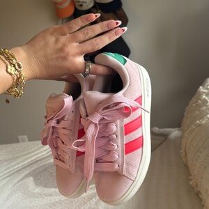 Adidas Women's Pink and Green Sneakers
